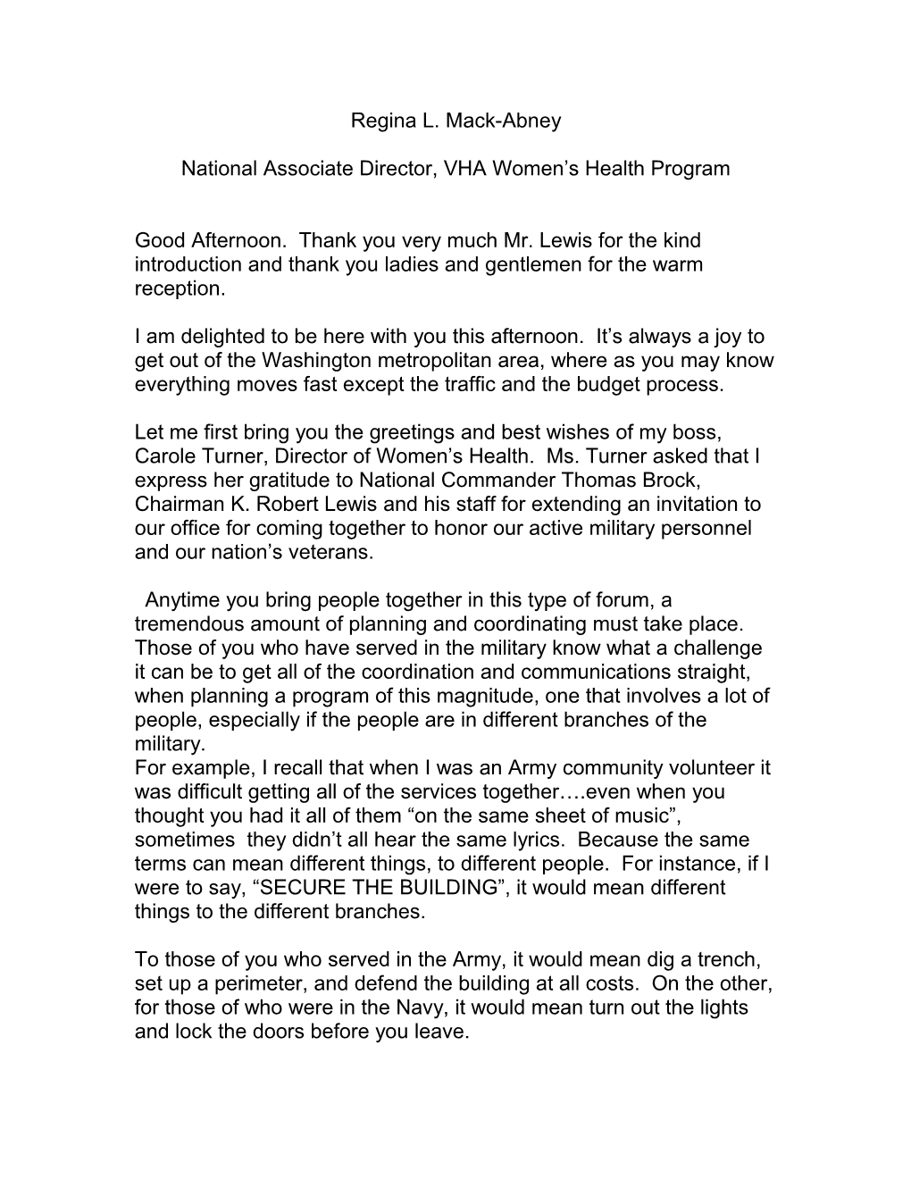 National Associate Director, VHA Women S Health Program