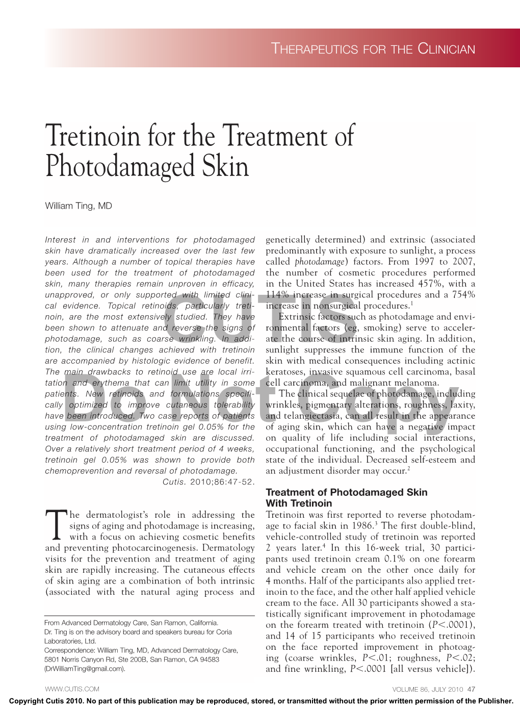 Tretinoin for the Treatment of Photodamaged Skin