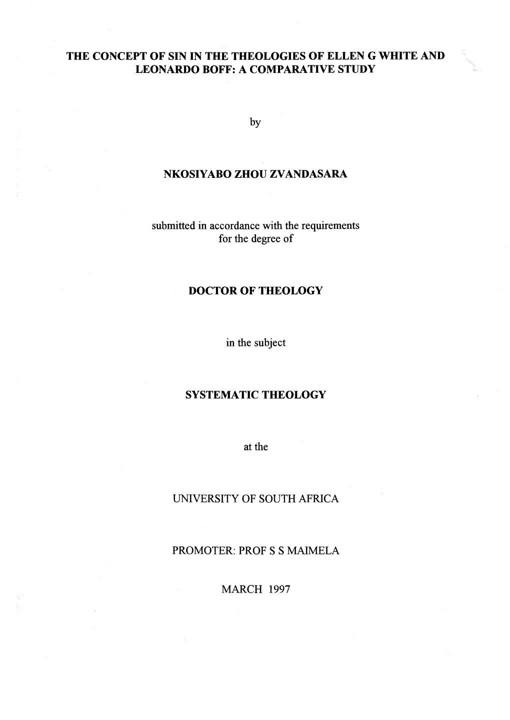 The Concept of Sin in the Theologies of Ellen G White and Leonardo Boff: a Comparative Study