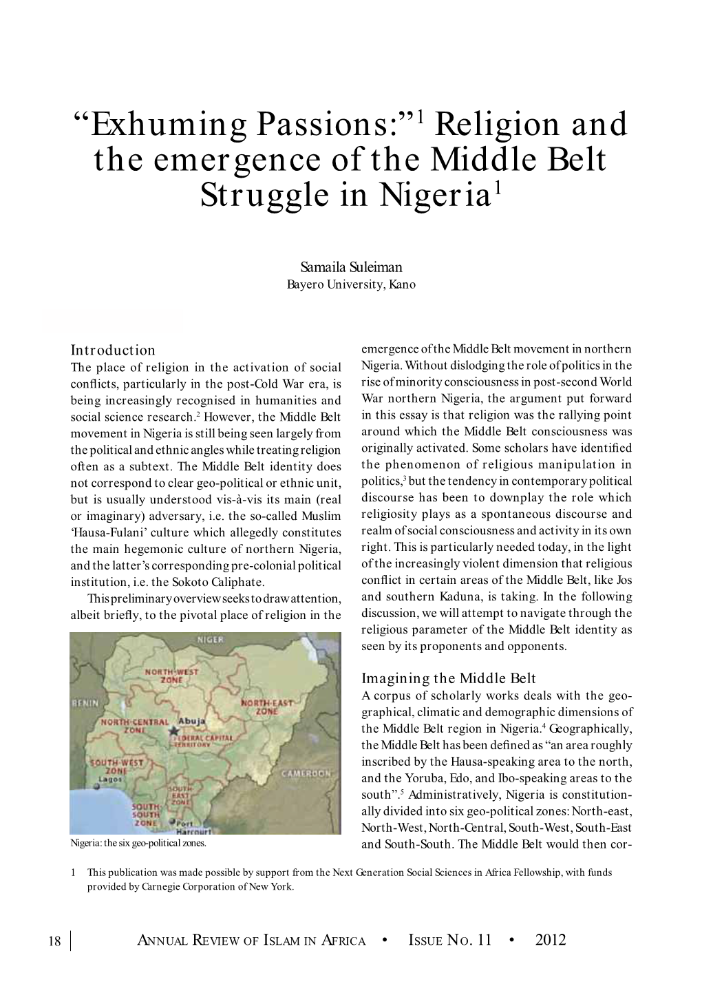 Religion and the Emergence of the Middle Belt Struggle in Nigeria1