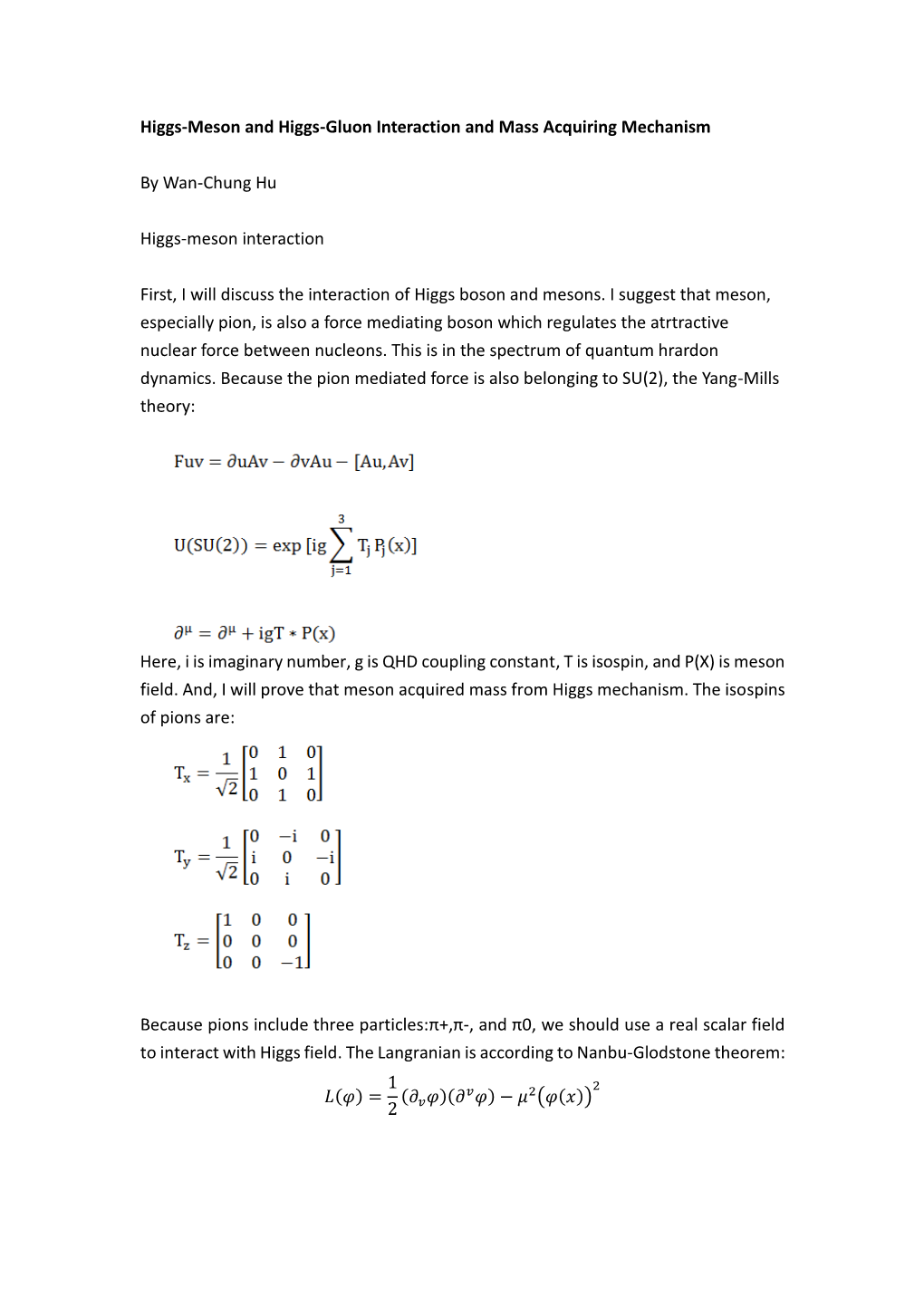 Higgs-Meson and Higgs-Gluon Interaction and Mass Acquiring Mechanism