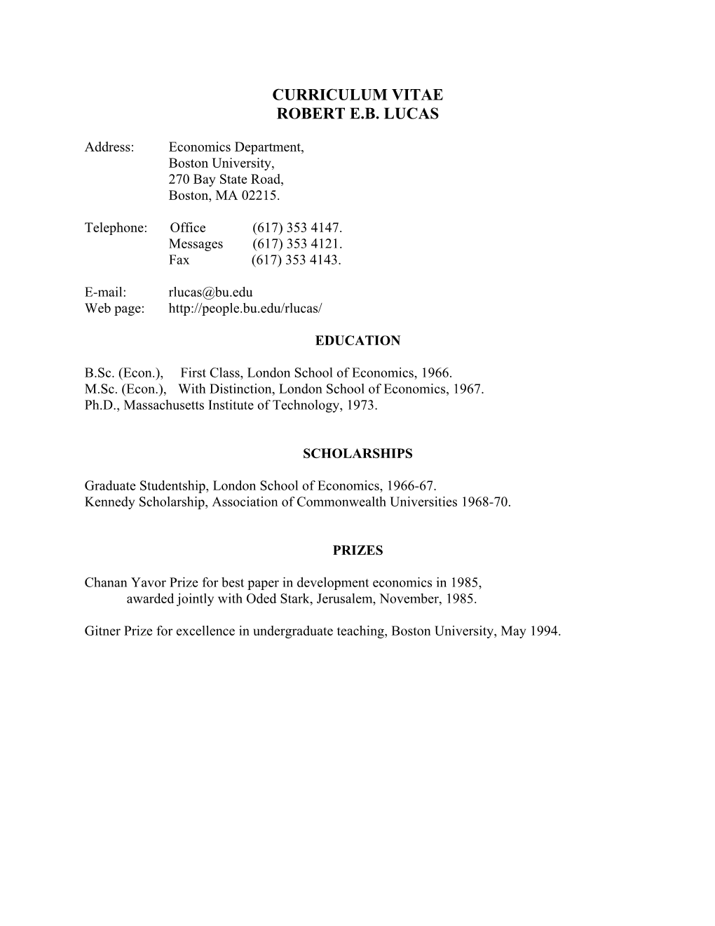 Curriculum Vitae Robert E.B. Lucas