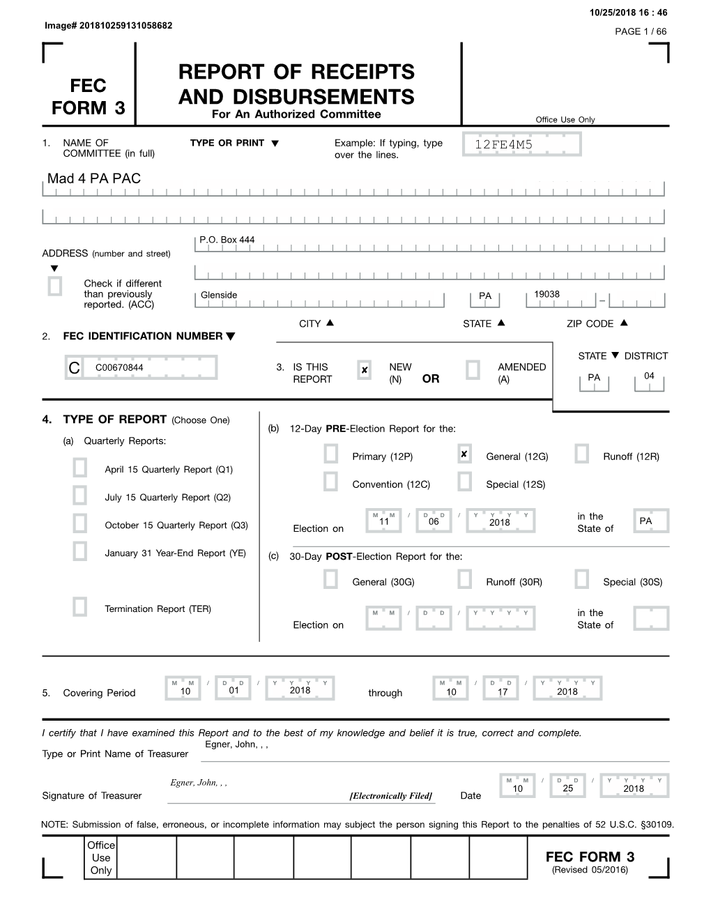 Report of Receipts and Disbursements