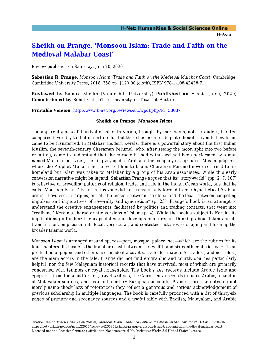 Monsoon Islam: Trade and Faith on the Medieval Malabar Coast'