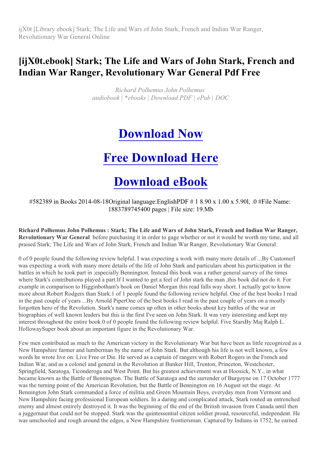 Stark; the Life and Wars of John Stark, French and Indian War Ranger, Revolutionary War General Online
