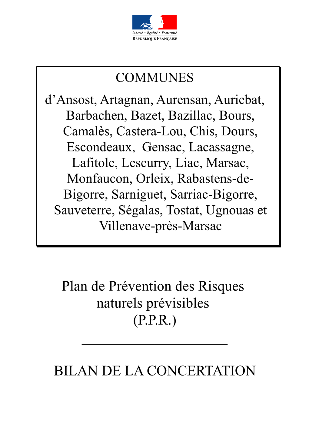 Plan De Prévention Des Risques Naturels Prévisibles (P.P.R.) ______