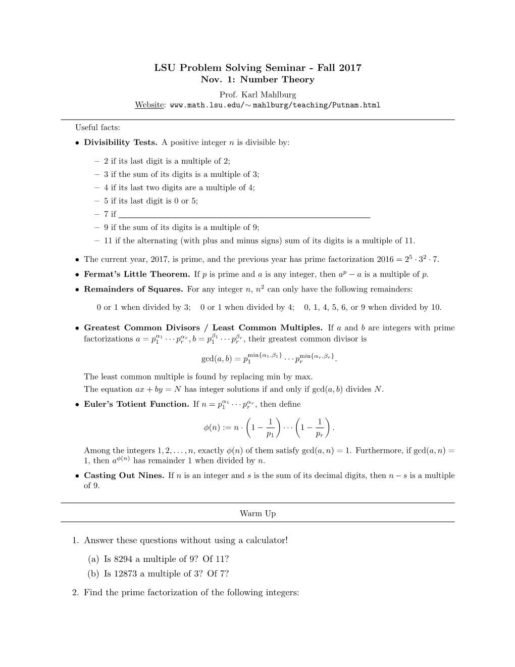 LSU Problem Solving Seminar - Fall 2017 Nov