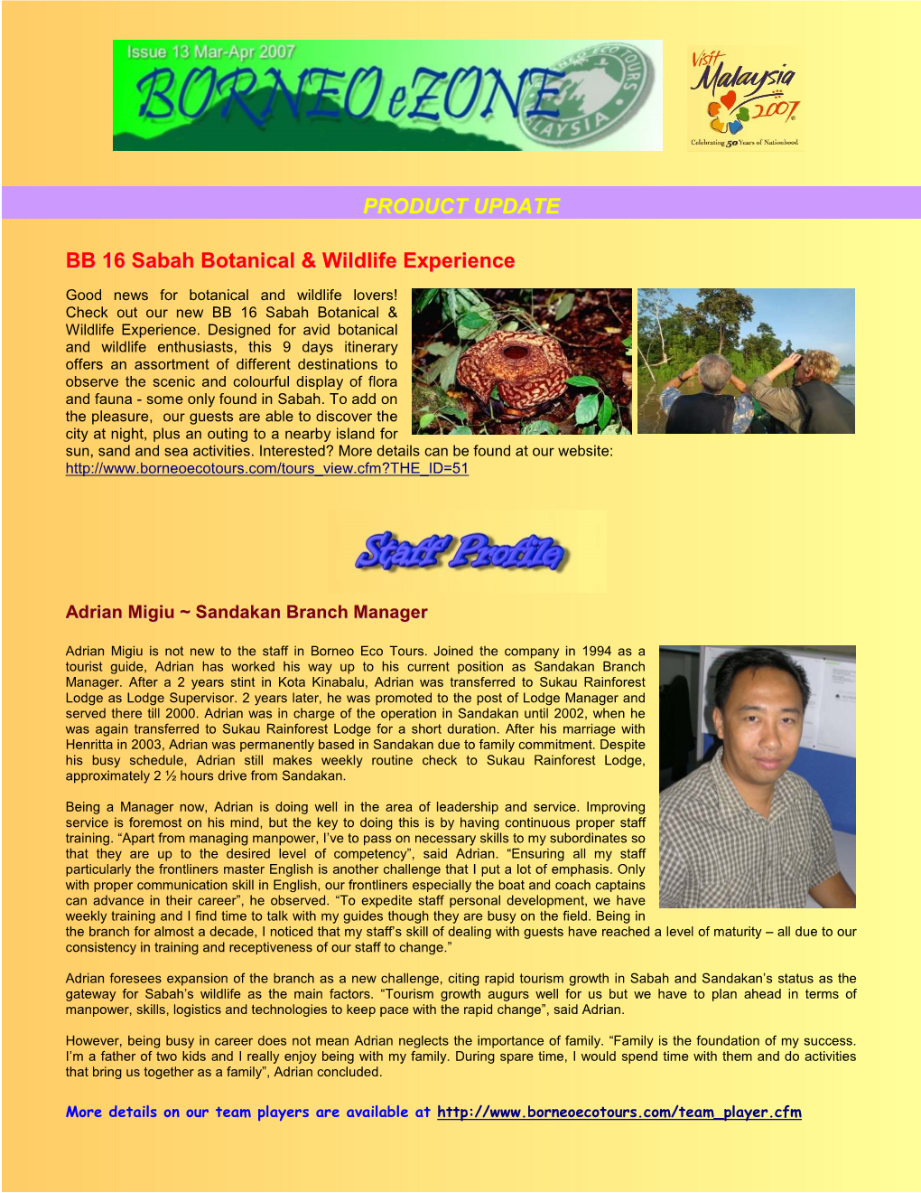 PRODUCT UPDATE BB 16 Sabah Botanical & Wildlife Experience