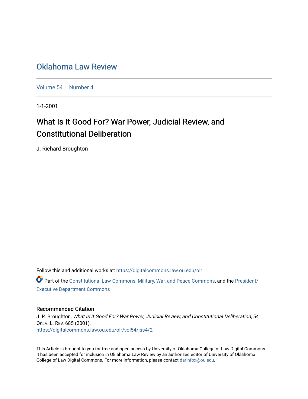 War Power, Judicial Review, and Constitutional Deliberation