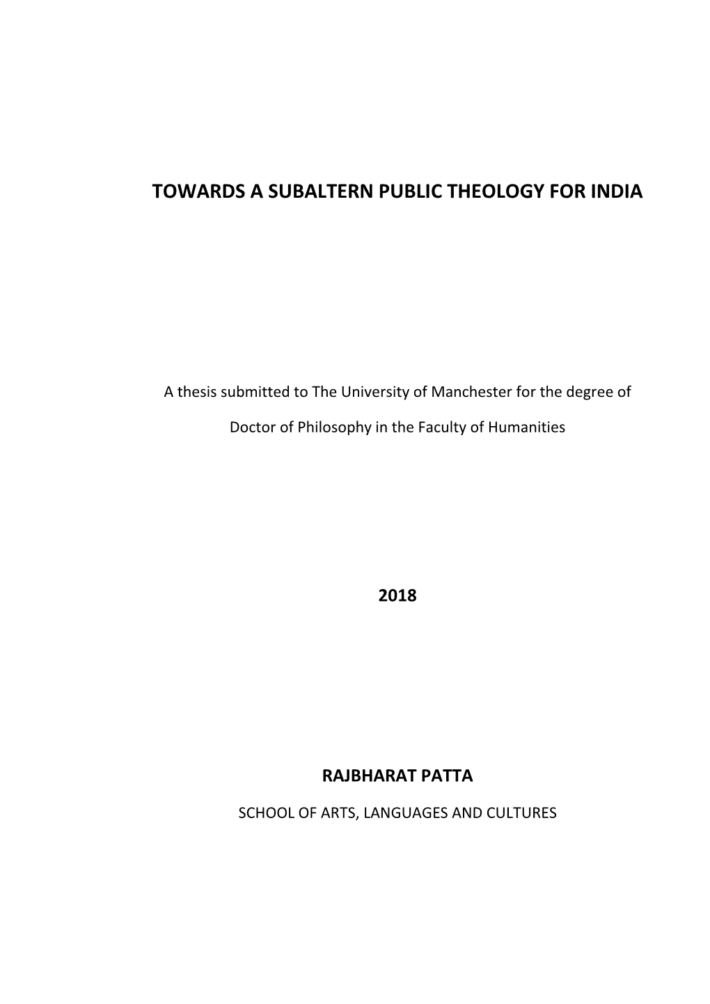 Towards a Subaltern Public Theology for India