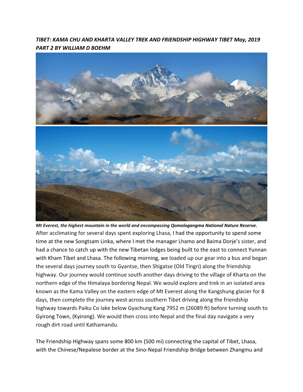 KAMA CHU and KHARTA VALLEY TREK and FRIENDSHIP HIGHWAY TIBET May, 2019 PART 2 by WILLIAM D BOEHM