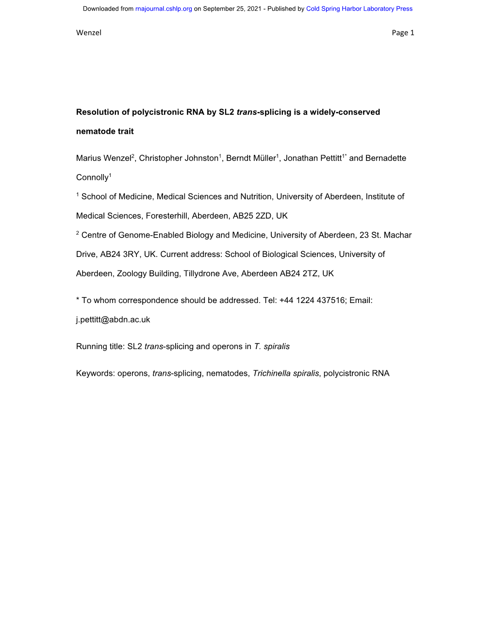 Resolution of Polycistronic RNA by SL2 Trans-Splicing Is a Widely-Conserved Nematode Trait