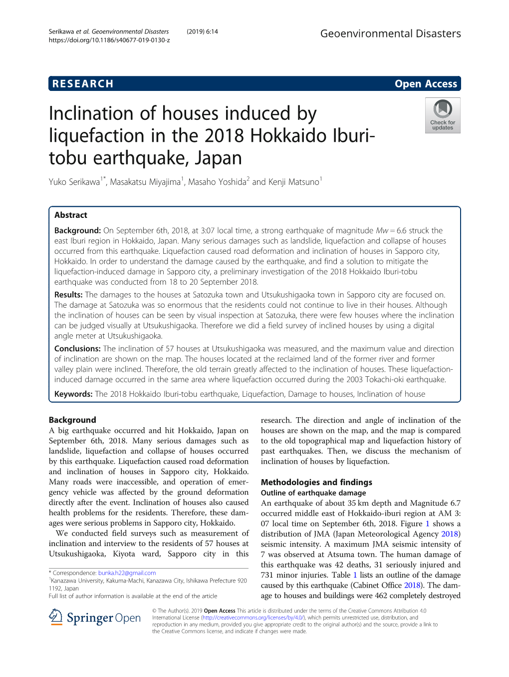 Inclination of Houses Induced by Liquefaction in the 2018 Hokkaido Iburi-Tobu Earthquake, Japan