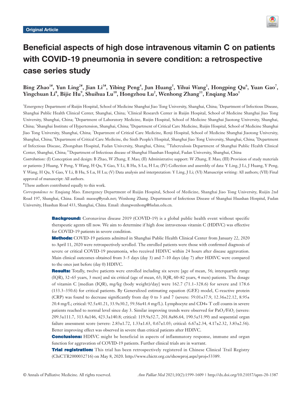 Beneficial Aspects of High Dose Intravenous Vitamin C on Patients with COVID-19 Pneumonia in Severe Condition: a Retrospective Case Series Study