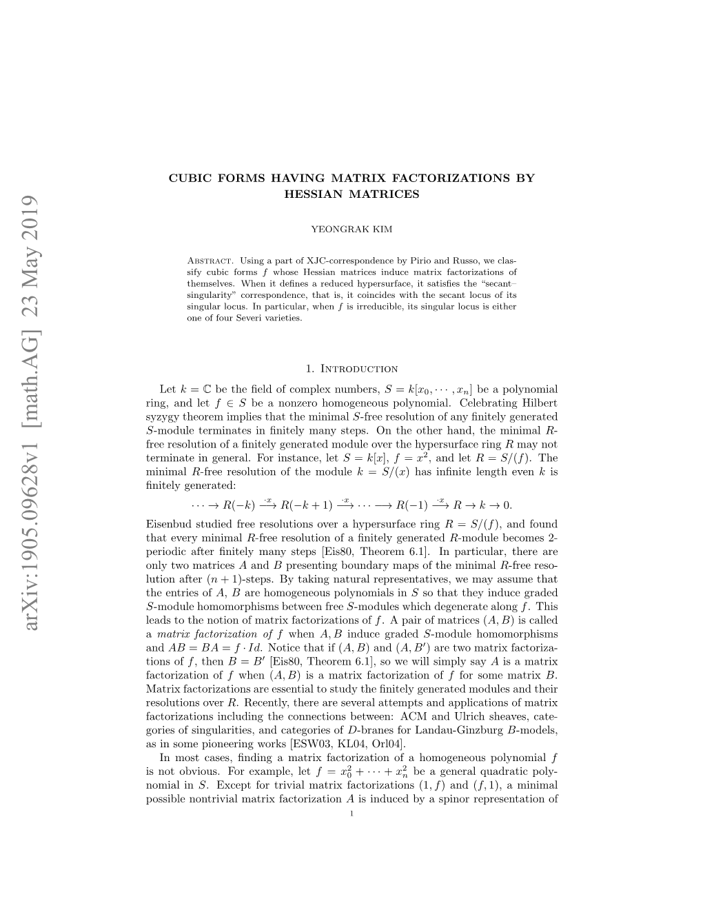 Arxiv:1905.09628V1 [Math.AG]