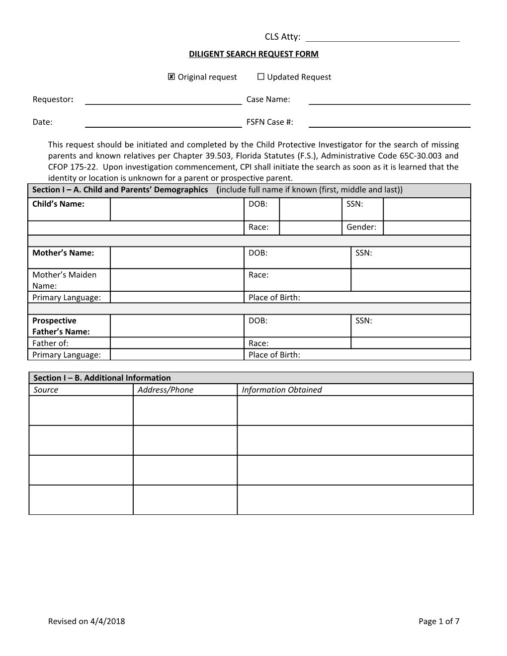 Diligent Search Request Form