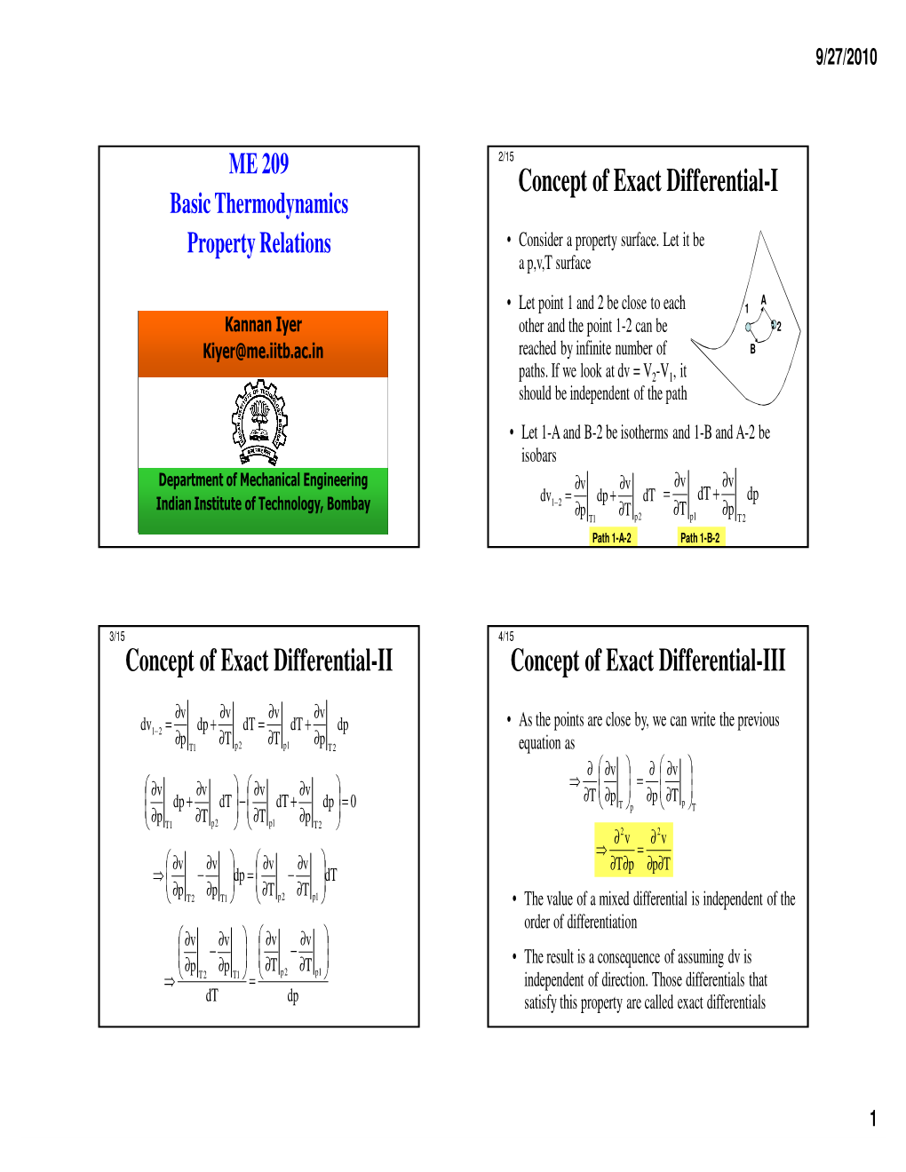 ME 209 Basic Thermodynamics Property Relations