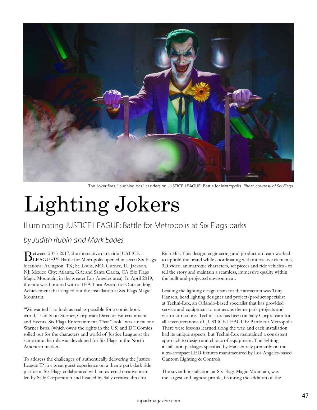 Lighting Jokers Illuminating JUSTICE LEAGUE: Battle for Metropolis at Six Flags Parks by Judith Rubin and Mark Eades