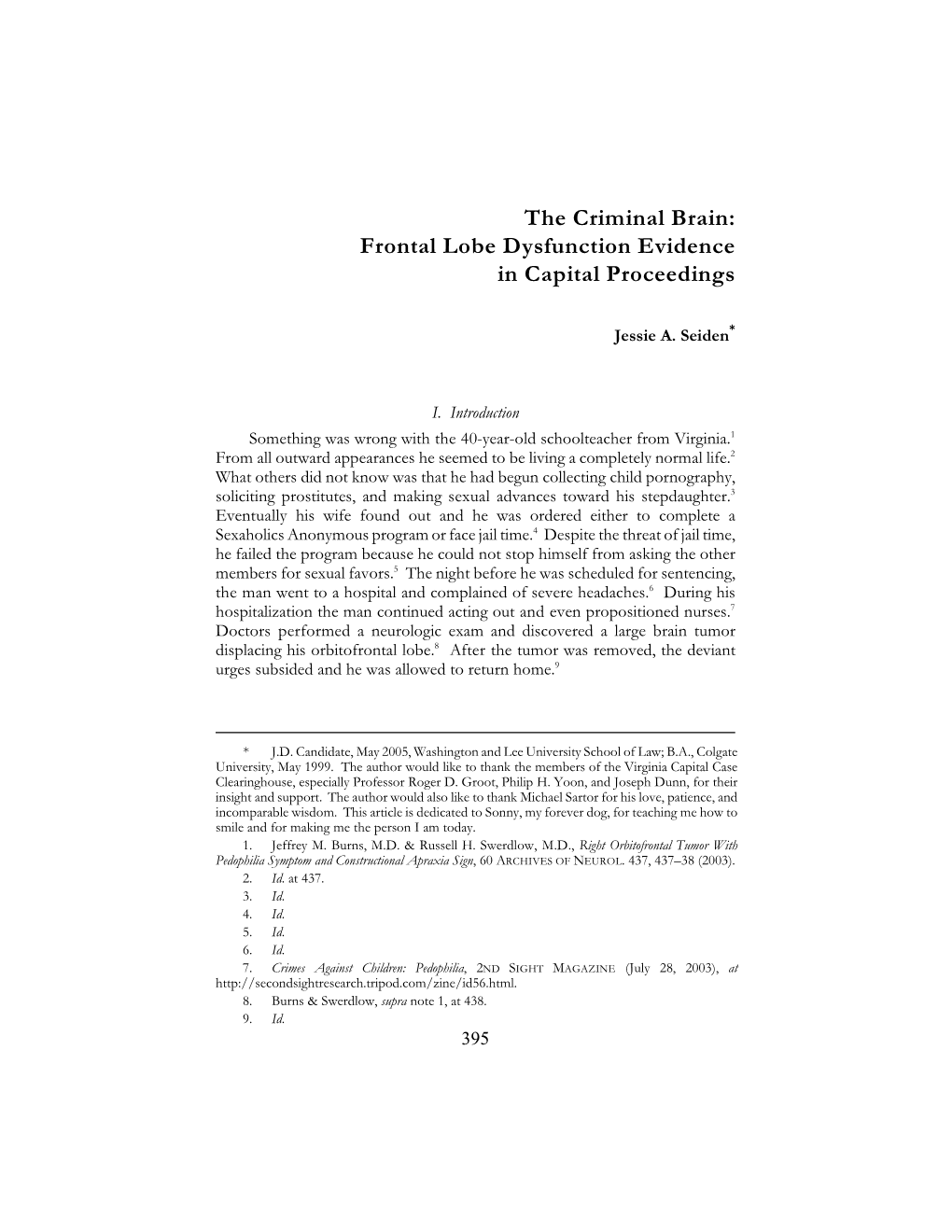The Criminal Brain: Frontal Lobe Dysfunction Evidence in Capital Proceedings