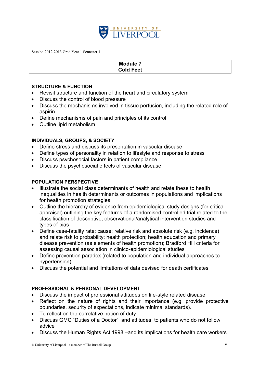 Module 7 Cold Feet • Revisit Structure And