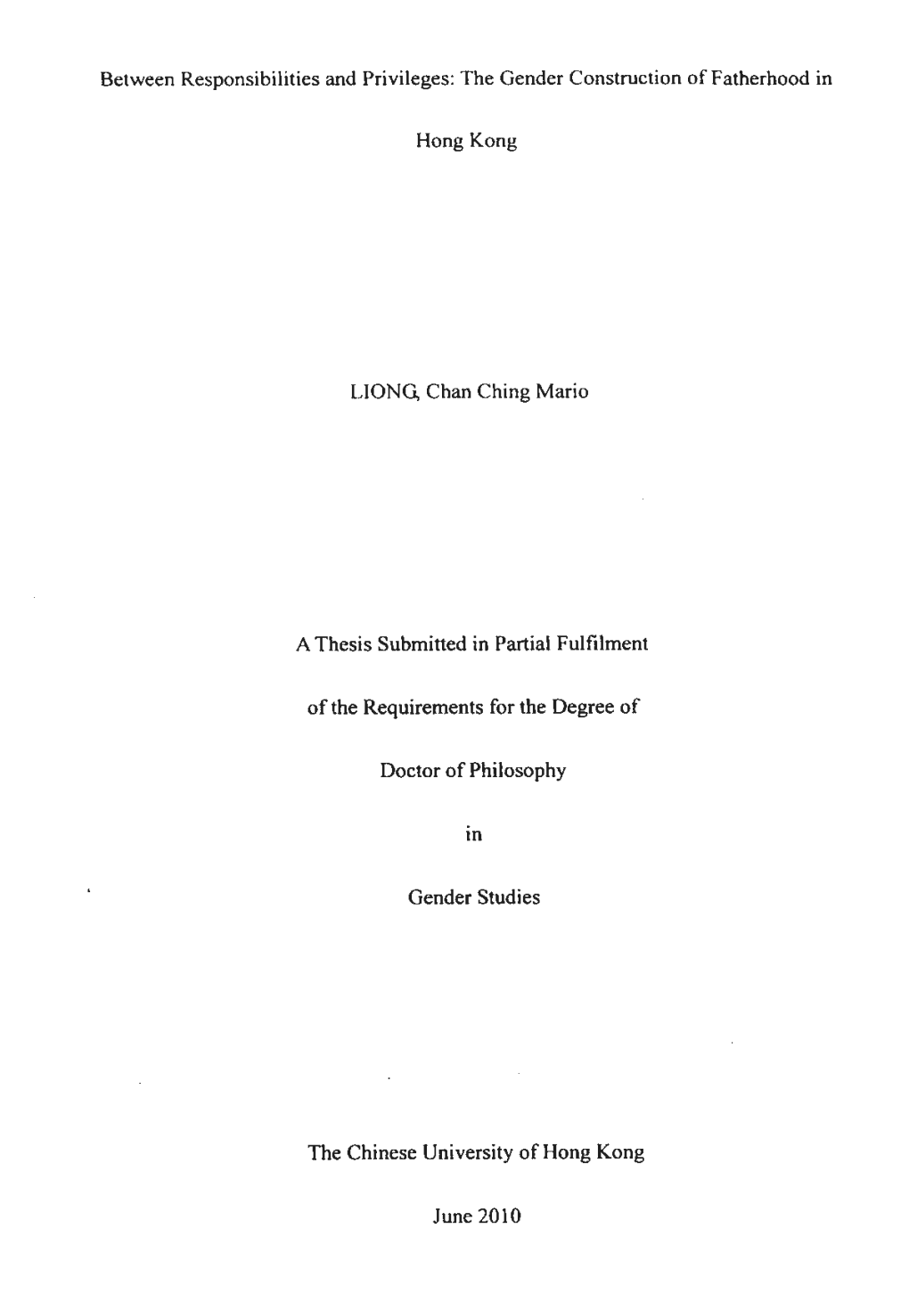 Between Responsibilities and Privileges: the Gender Construction of Fatherhood In