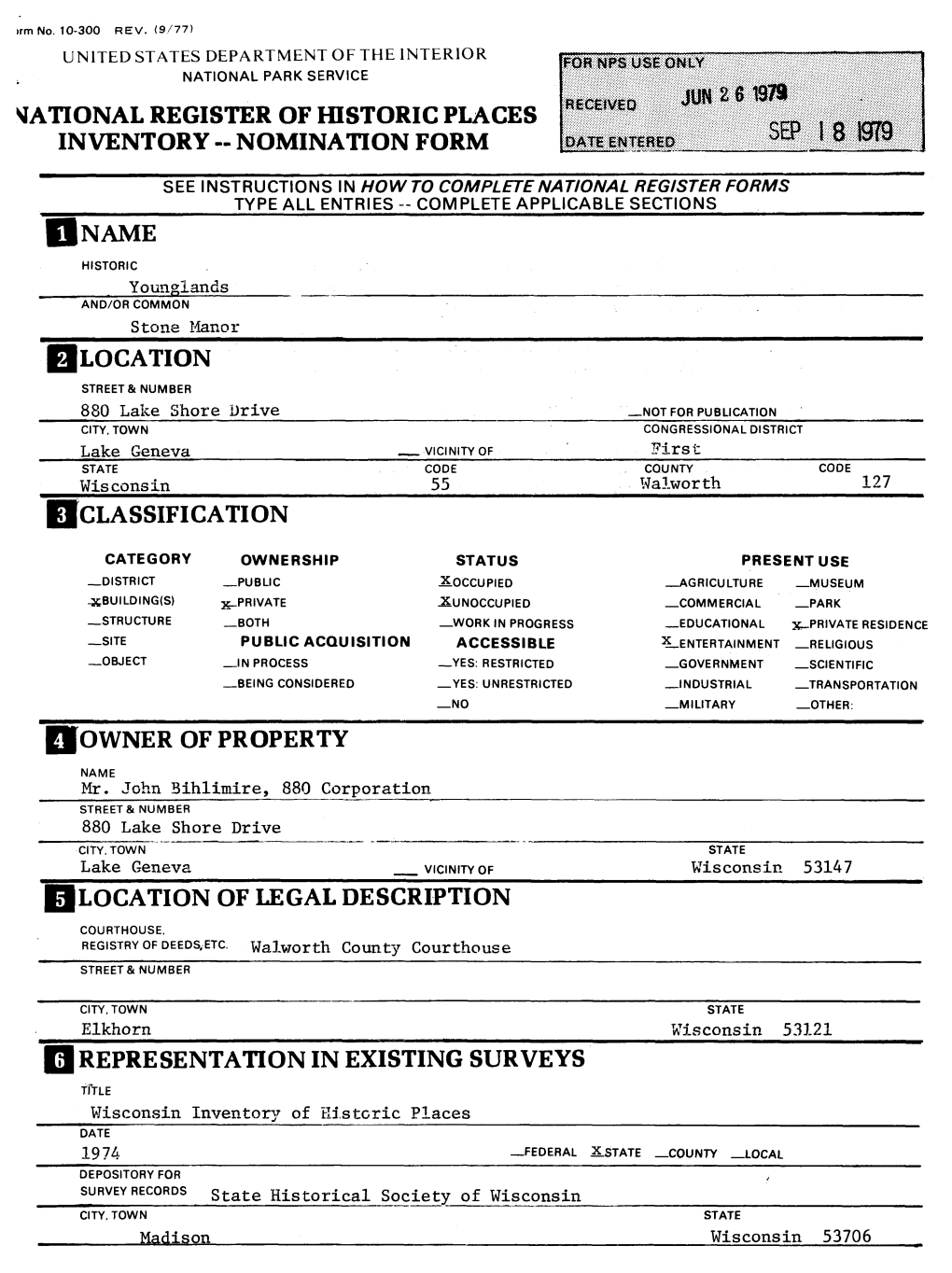 National Register of Historic Places Inventory -- Nomination Form