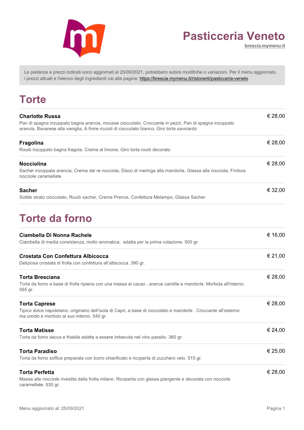 Pasticceria Veneto Brescia.Mymenu.It