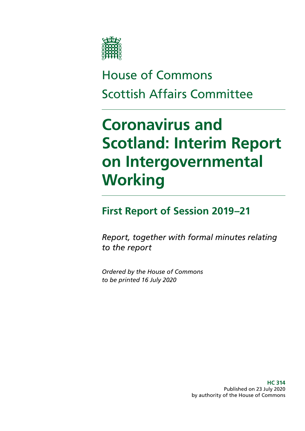 Coronavirus and Scotland: Interim Report on Intergovernmental Working