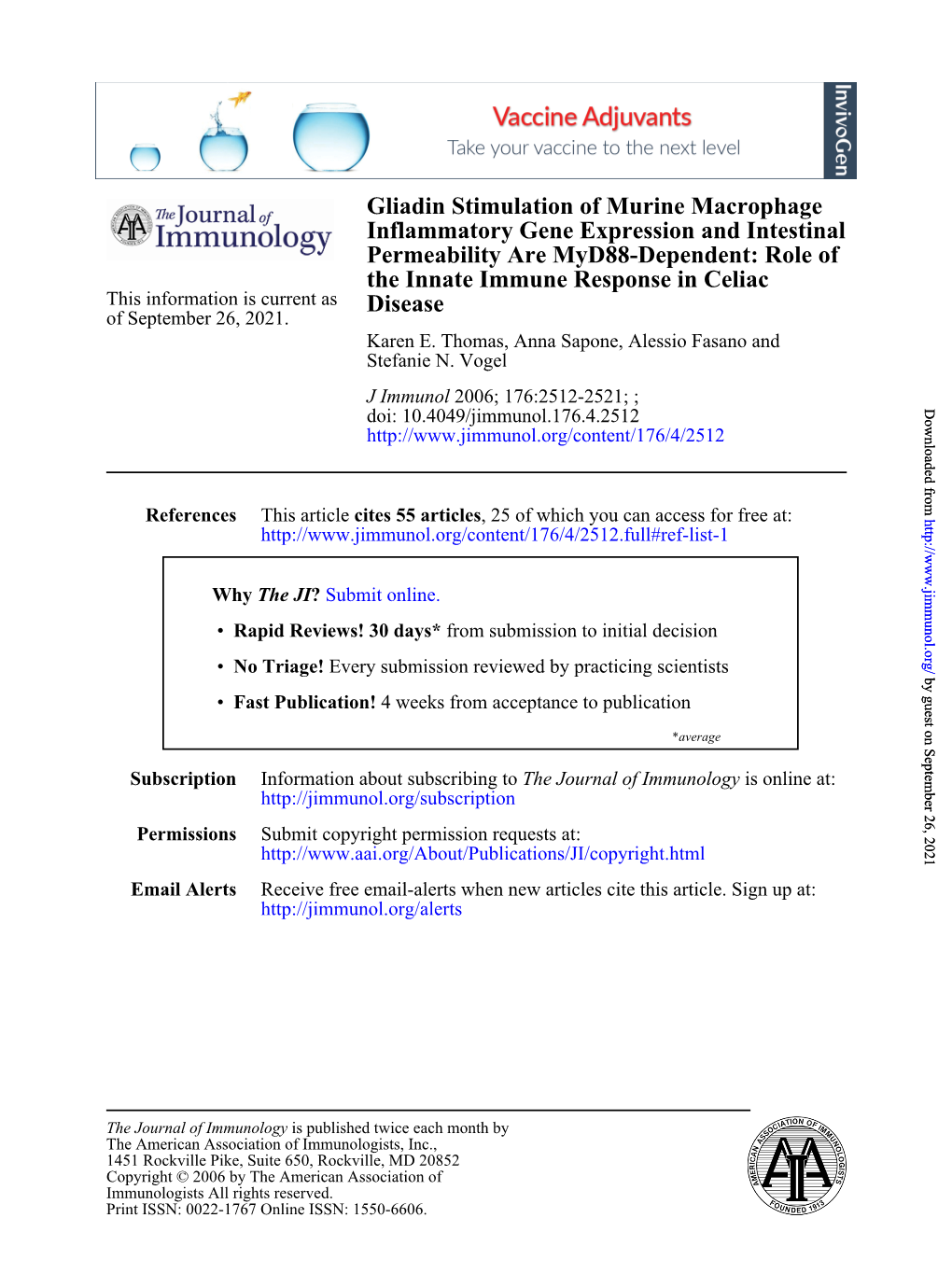 Disease the Innate Immune Response in Celiac Permeability Are Myd88