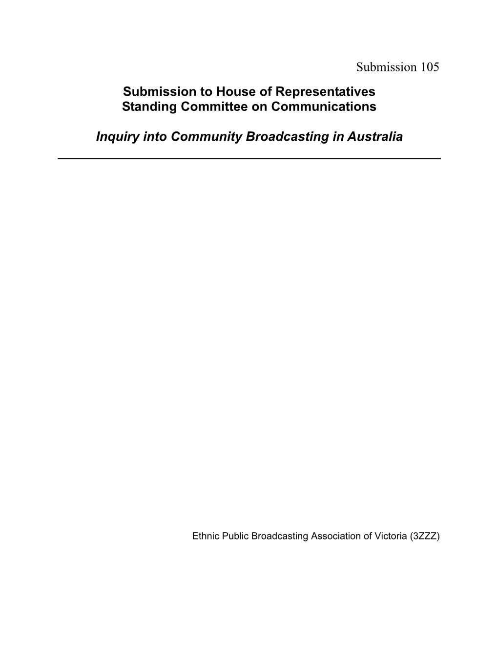 Submission to House of Representatives Standing Committee on Communications