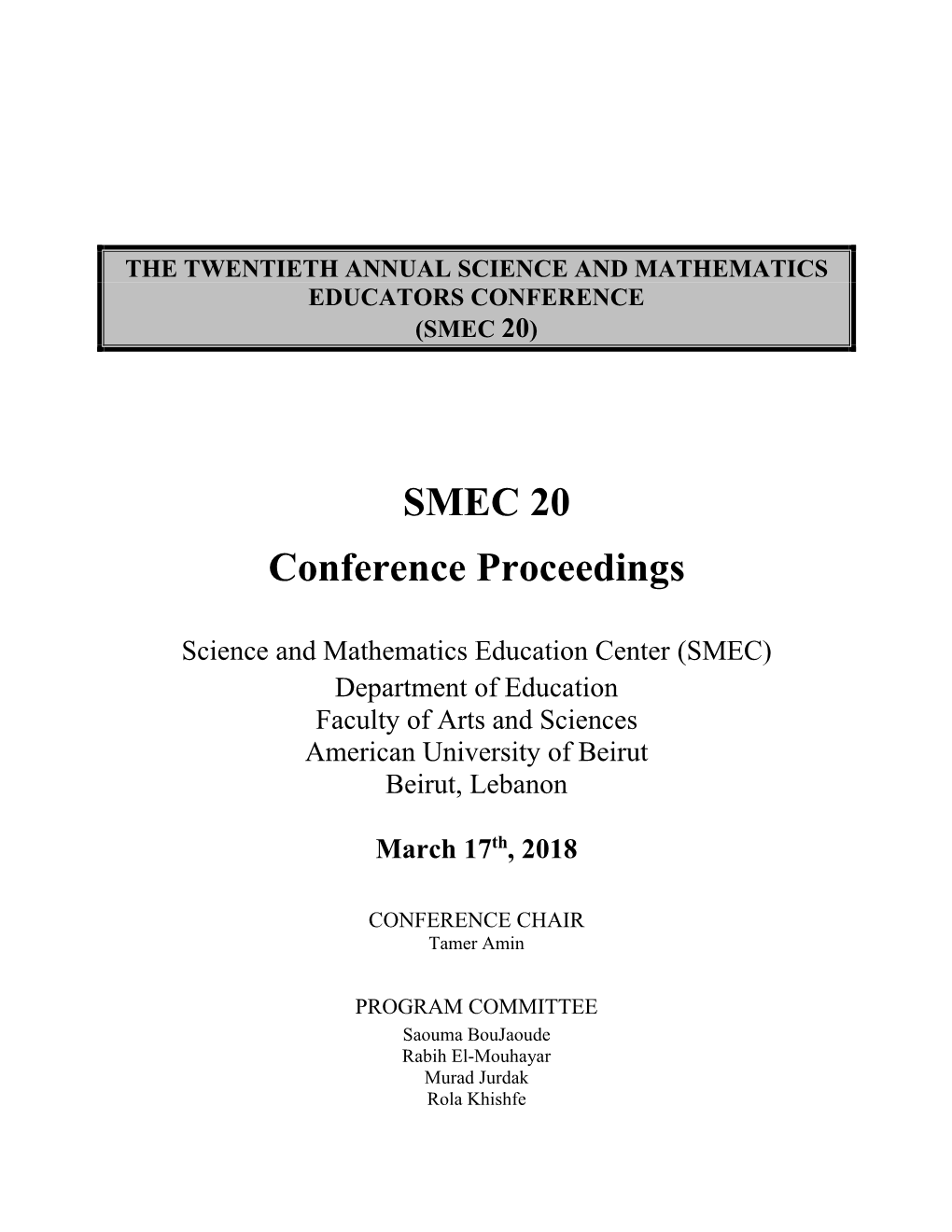 SMEC 20 Proceedings
