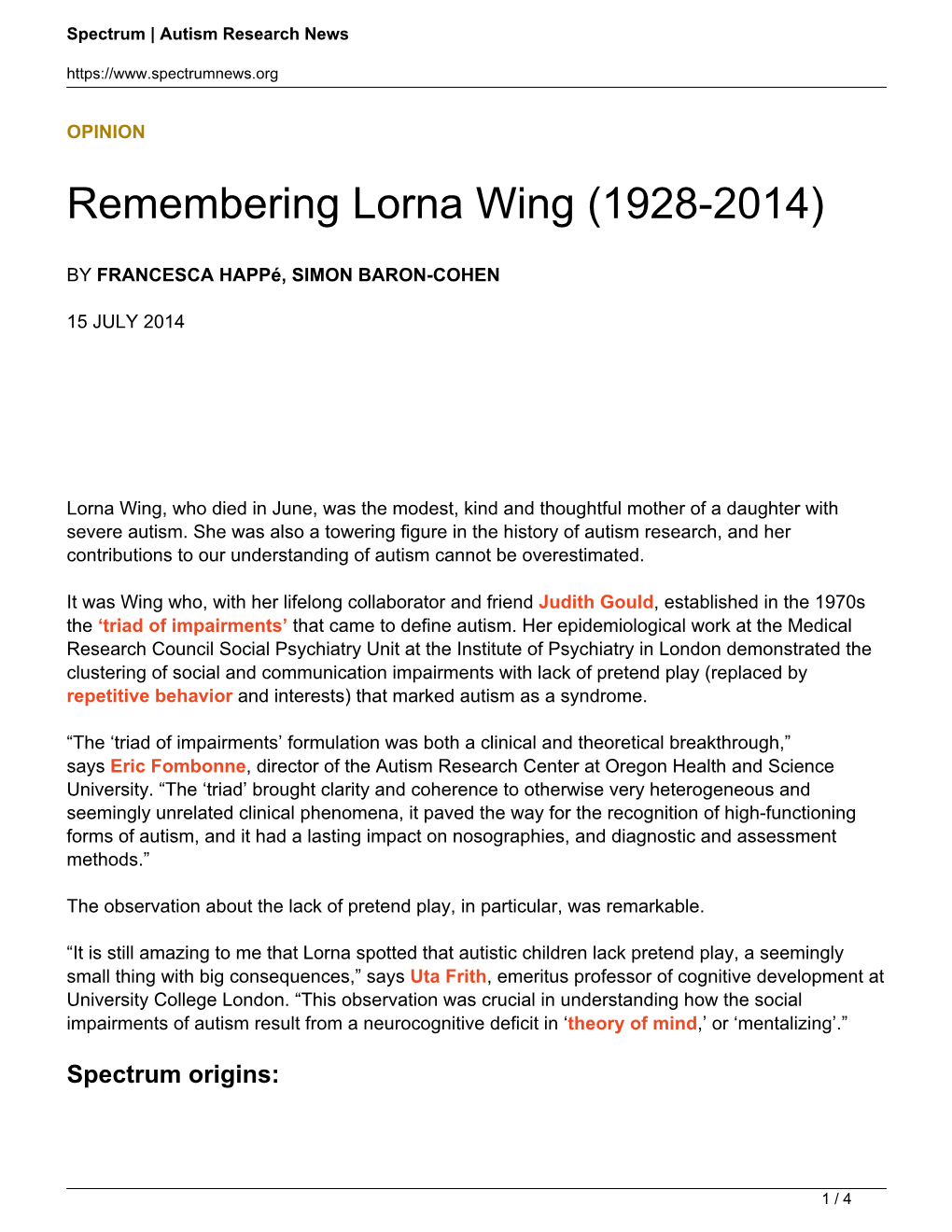 Remembering Lorna Wing (1928-2014)