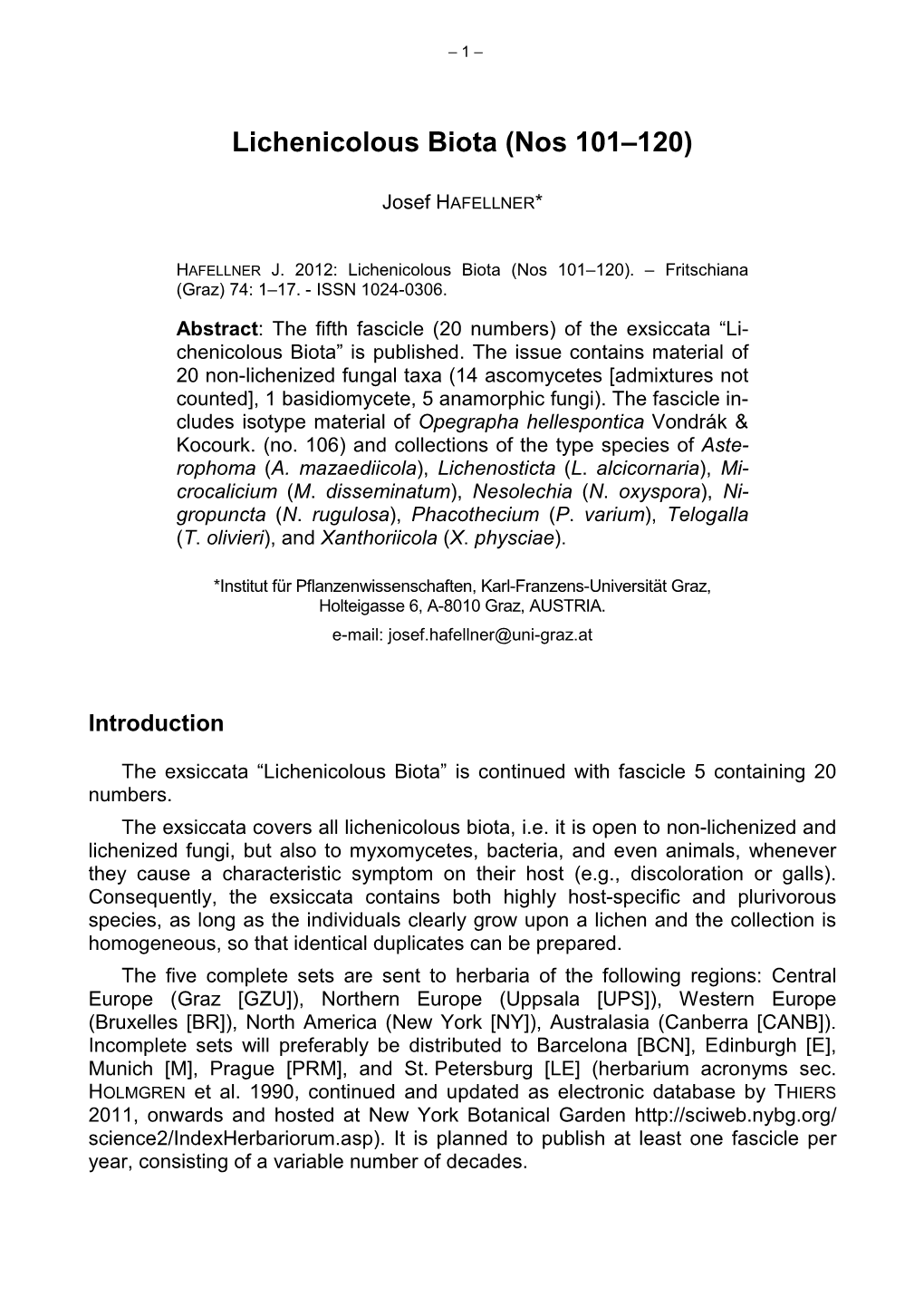 Lichenicolous Biota (Nos 101–120)