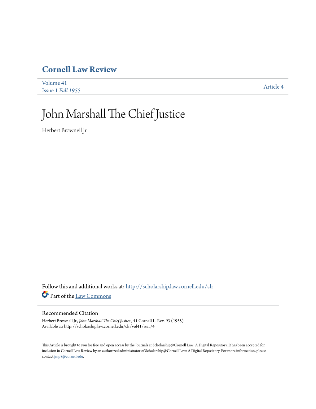 John Marshall the Chief Justice , 41 Cornell L