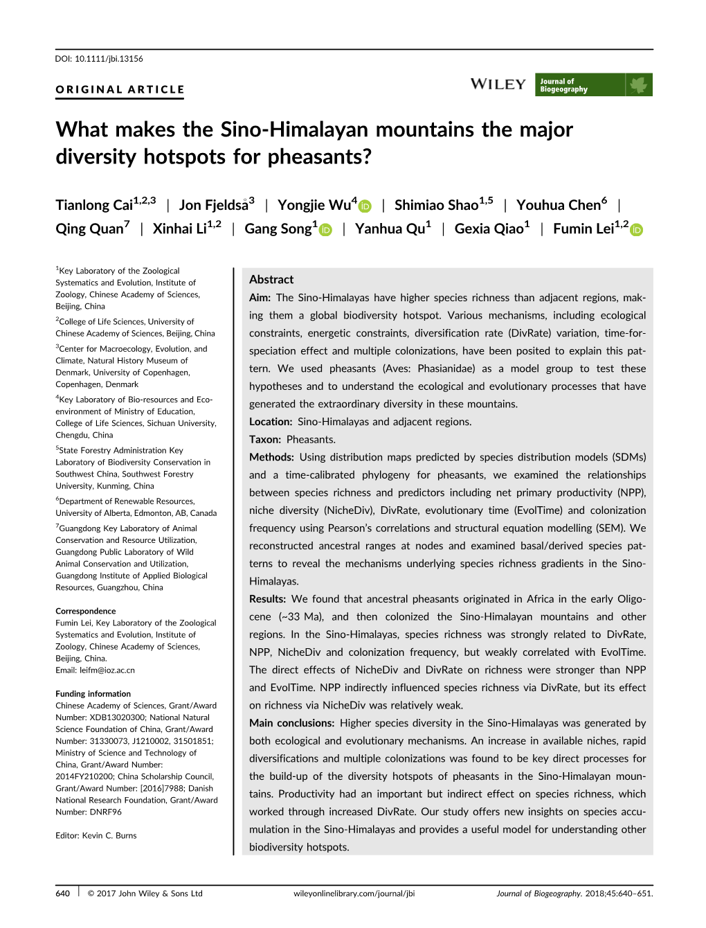 What Makes the Sino‐Himalayan Mountains the Major Diversity