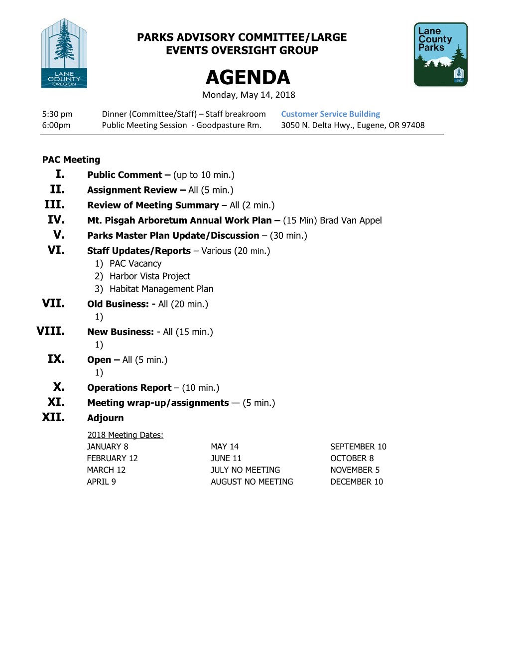 AGENDA Monday, May 14, 2018