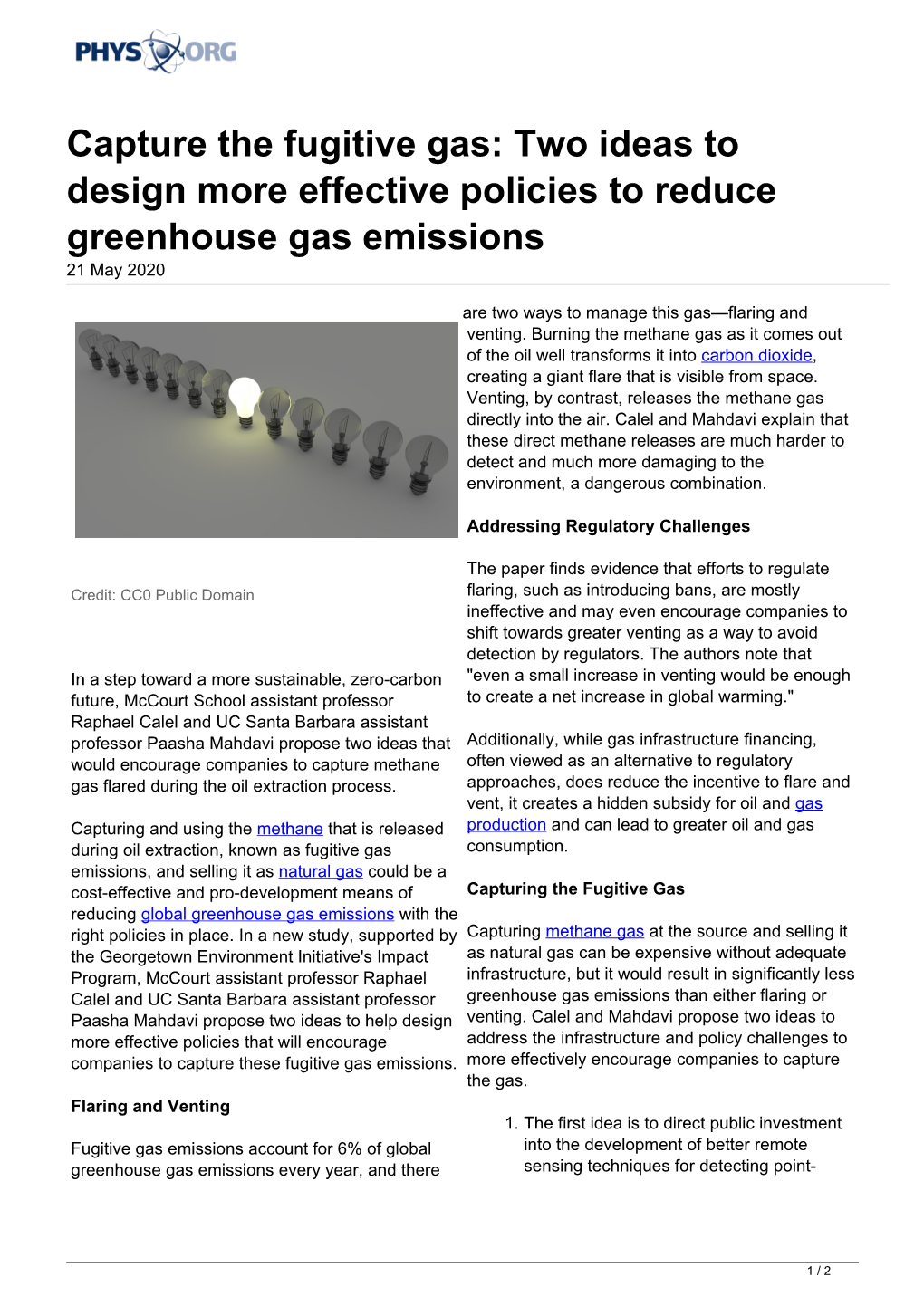 Two Ideas to Design More Effective Policies to Reduce Greenhouse Gas Emissions 21 May 2020
