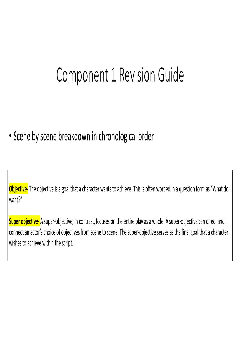 Component 1 Scene by Scene Extract and Questions