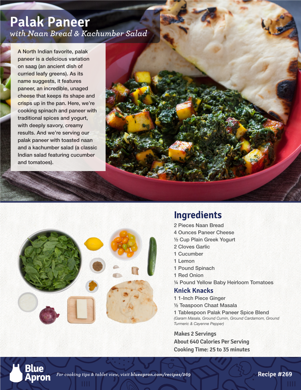 Palak Paneer with Naan Bread & Kachumber Salad