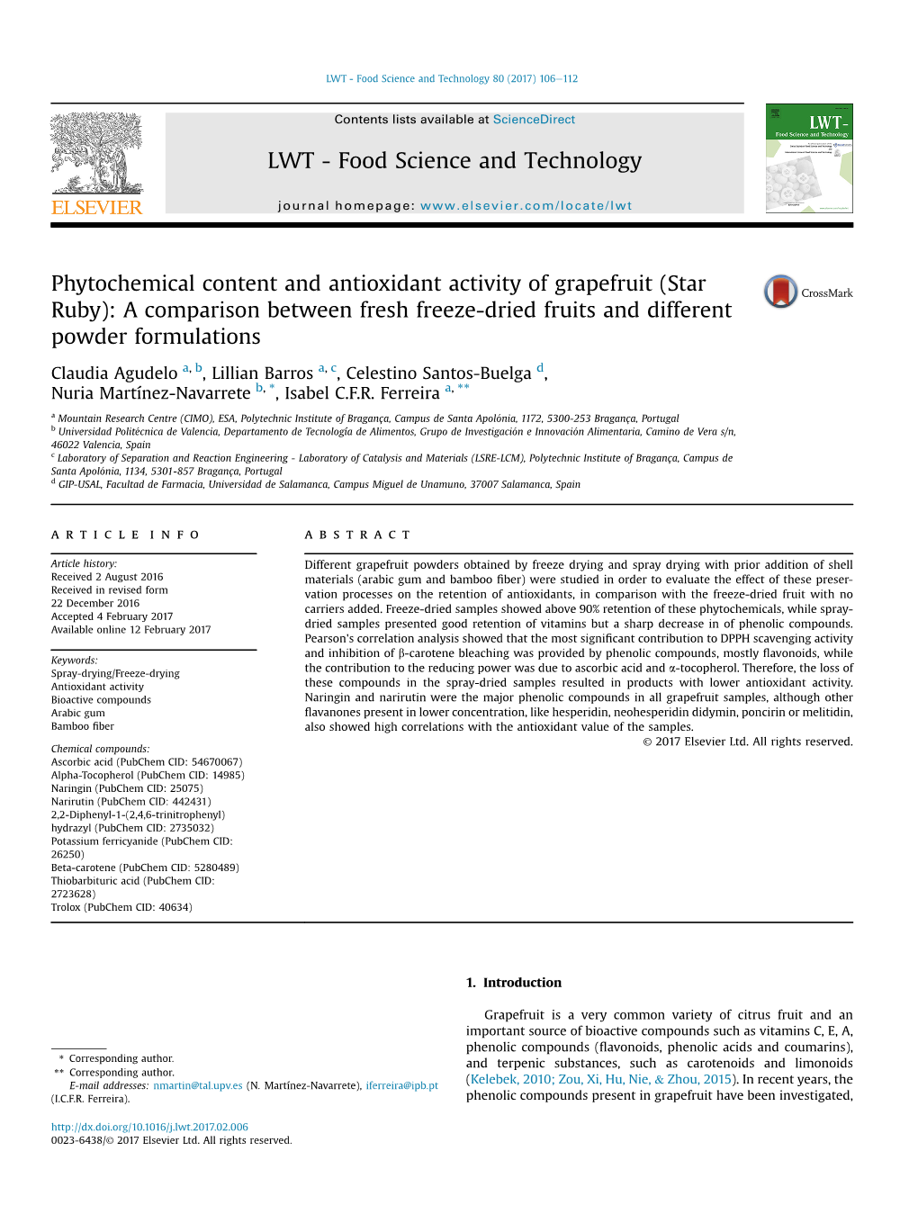 Phytochemical Content and Antioxidant Activity of Grapefruit (Star Ruby): a Comparison Between Fresh Freeze-Dried Fruits and Different Powder Formulations