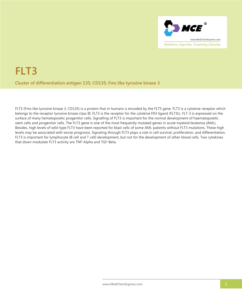 Cluster of Differentiation Antigen 135; CD135; Fms Like Tyrosine Kinase 3