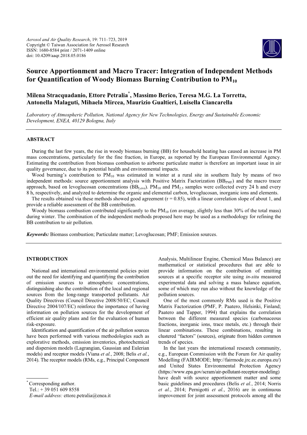 Source Apportionment and Macro Tracer: Integration of Independent Methods for Quantification of Woody Biomass Burning Contribution to PM10