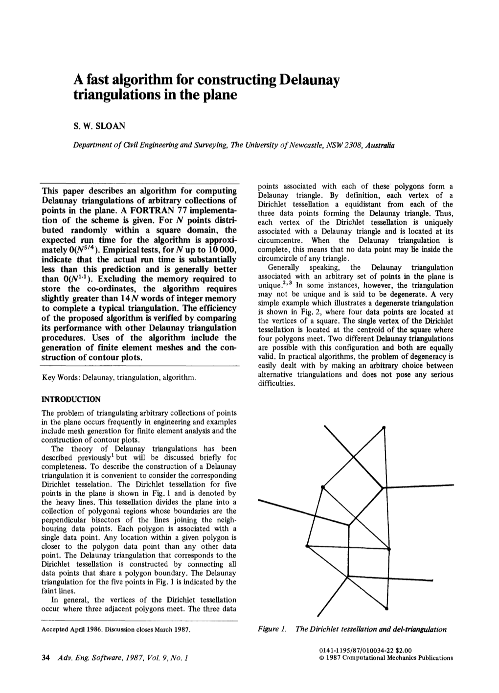 A Fast Algorithm for Constructing Delaunay Triangulations in the Plane