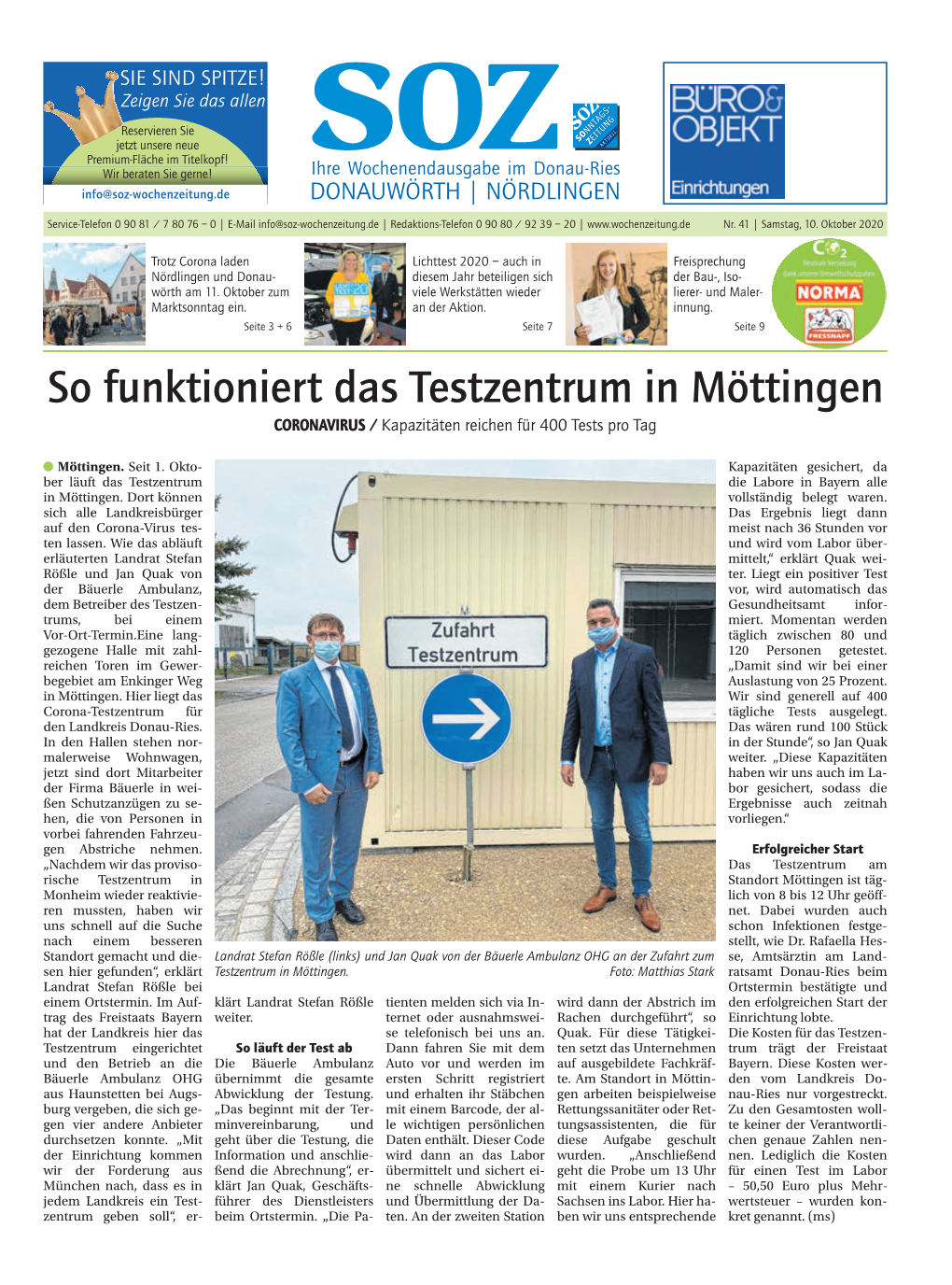 So Funktioniert Das Testzentrum in Möttingen CORONAVIRUS / Kapazitäten Reichen Für 400 Tests Pro Tag