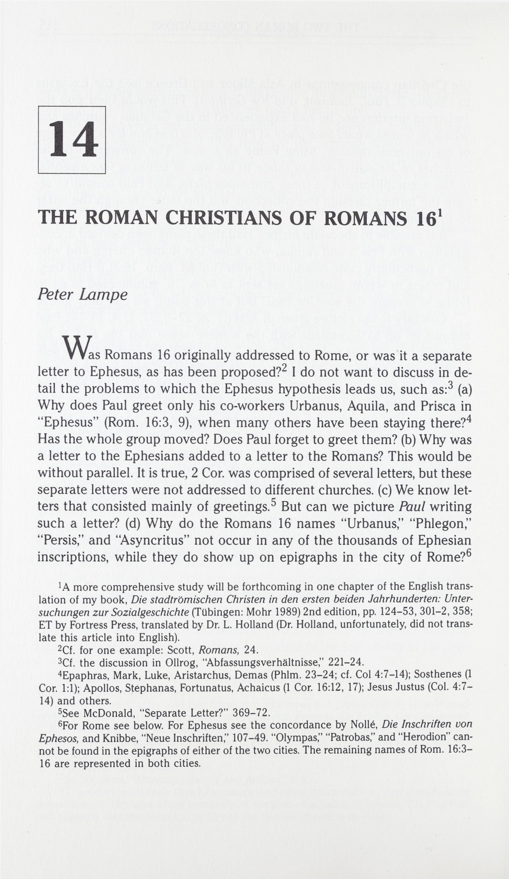 The Roman Christians of Romans 161