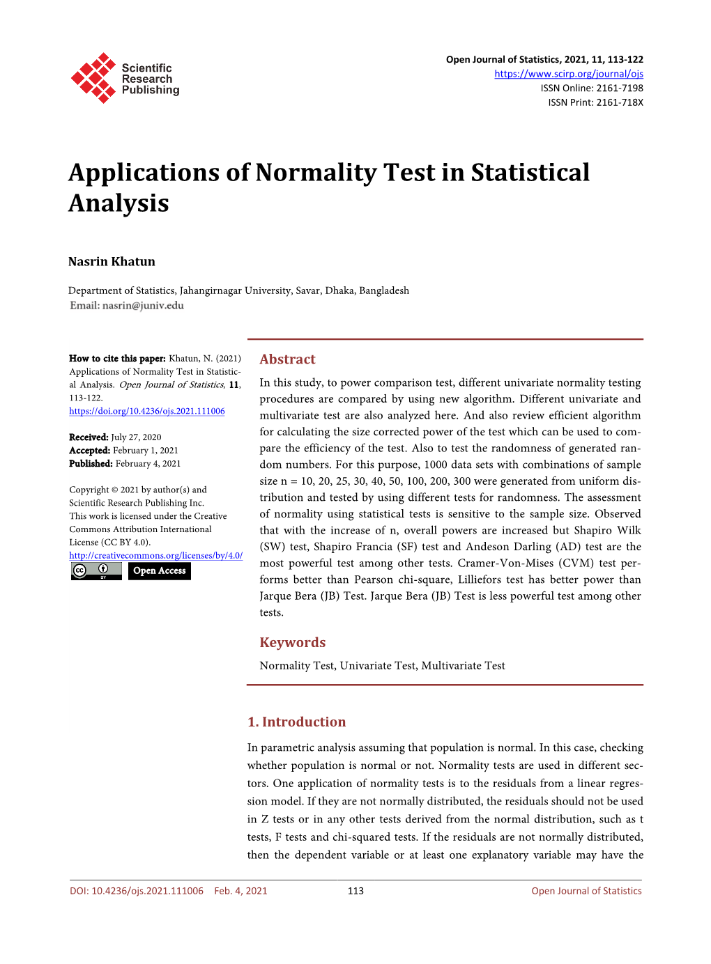 Applications of Normality Test in Statistical Analysis