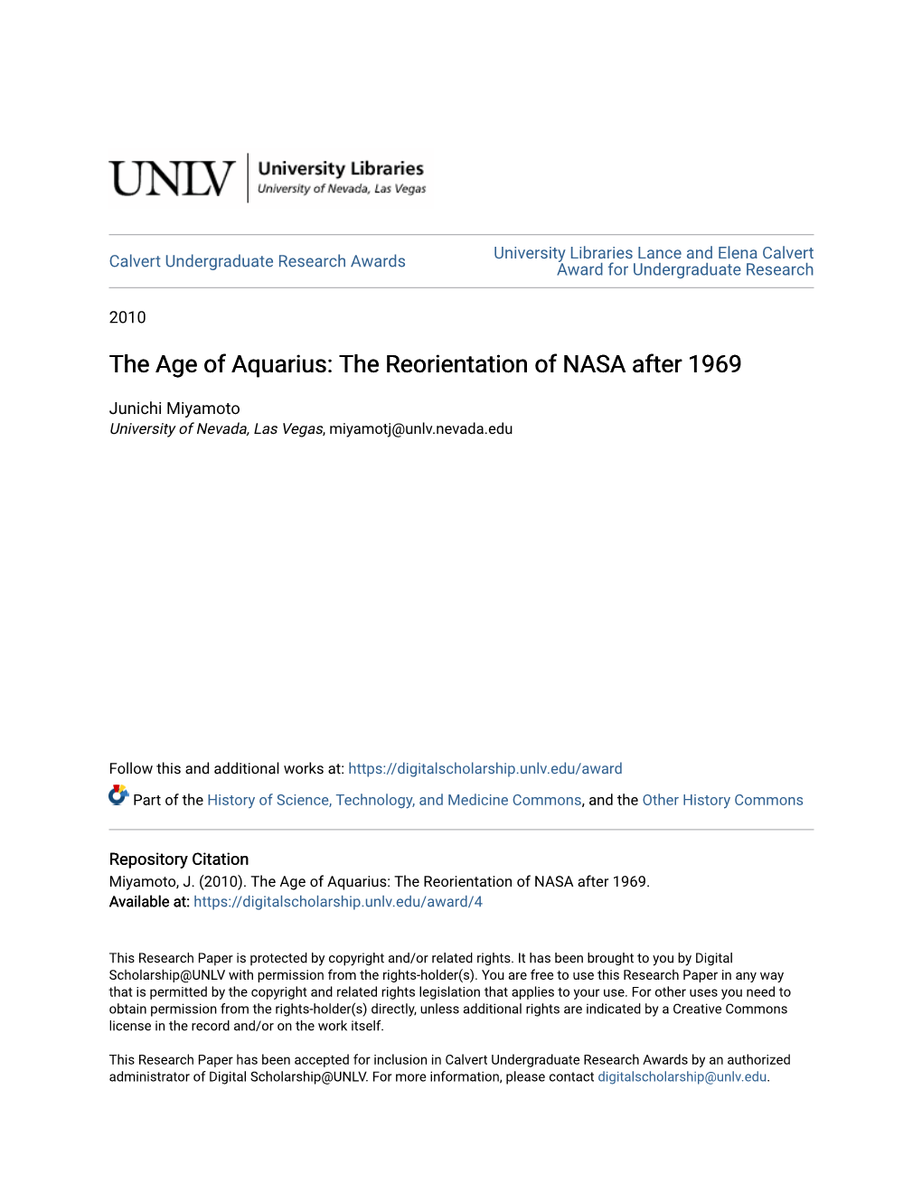 The Age of Aquarius: the Reorientation of NASA After 1969