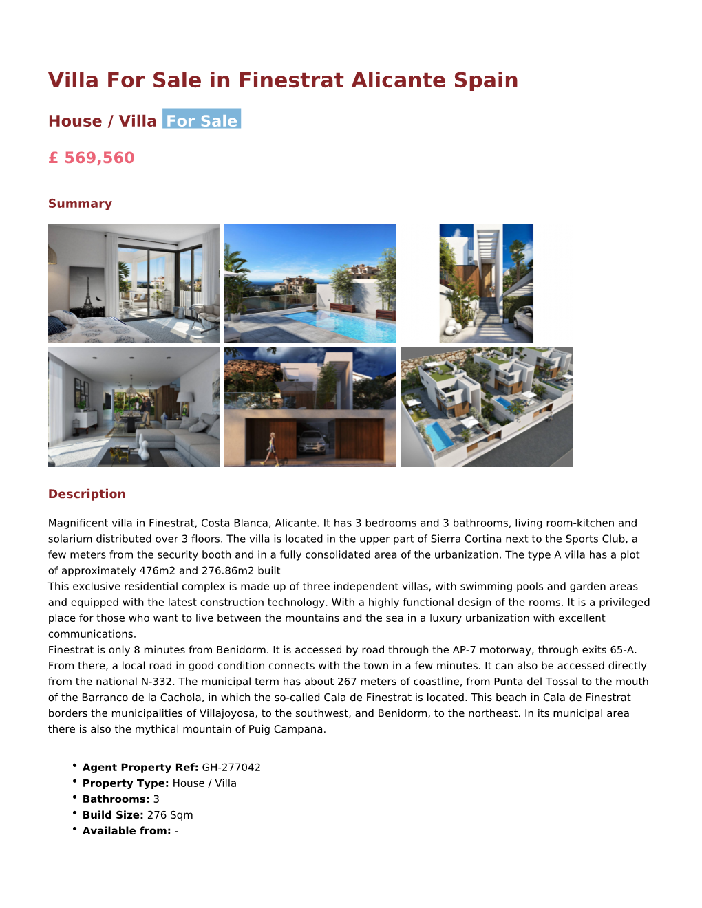 Villa for Sale in Finestrat Alicante Spain