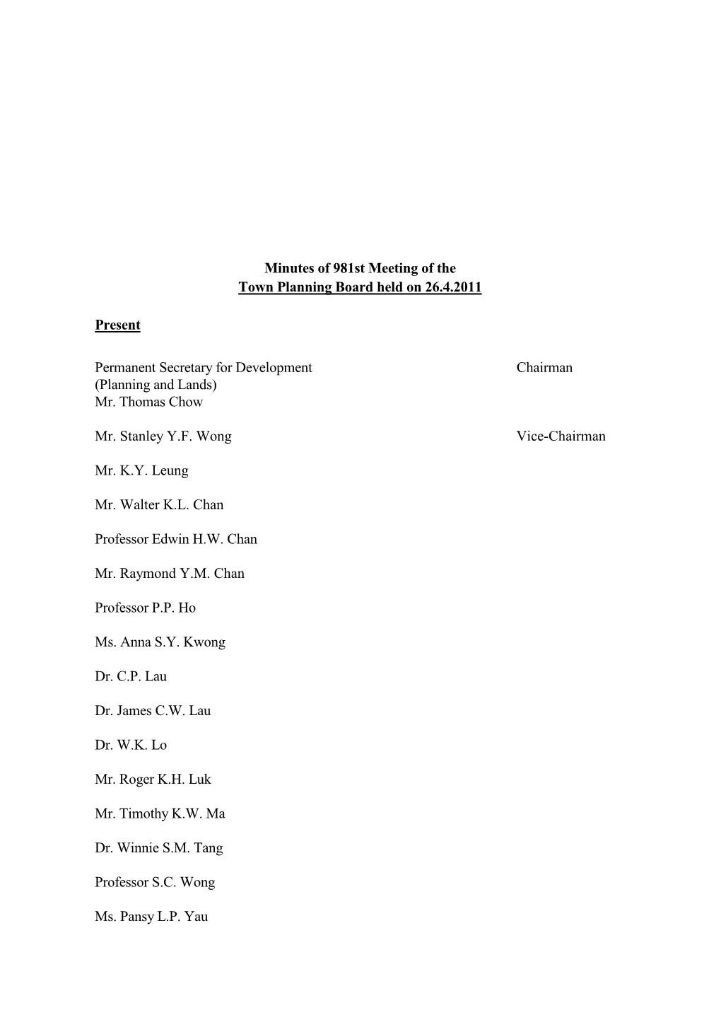 Minutes of 981St Meeting of the Town Planning Board Held on 26.4.2011