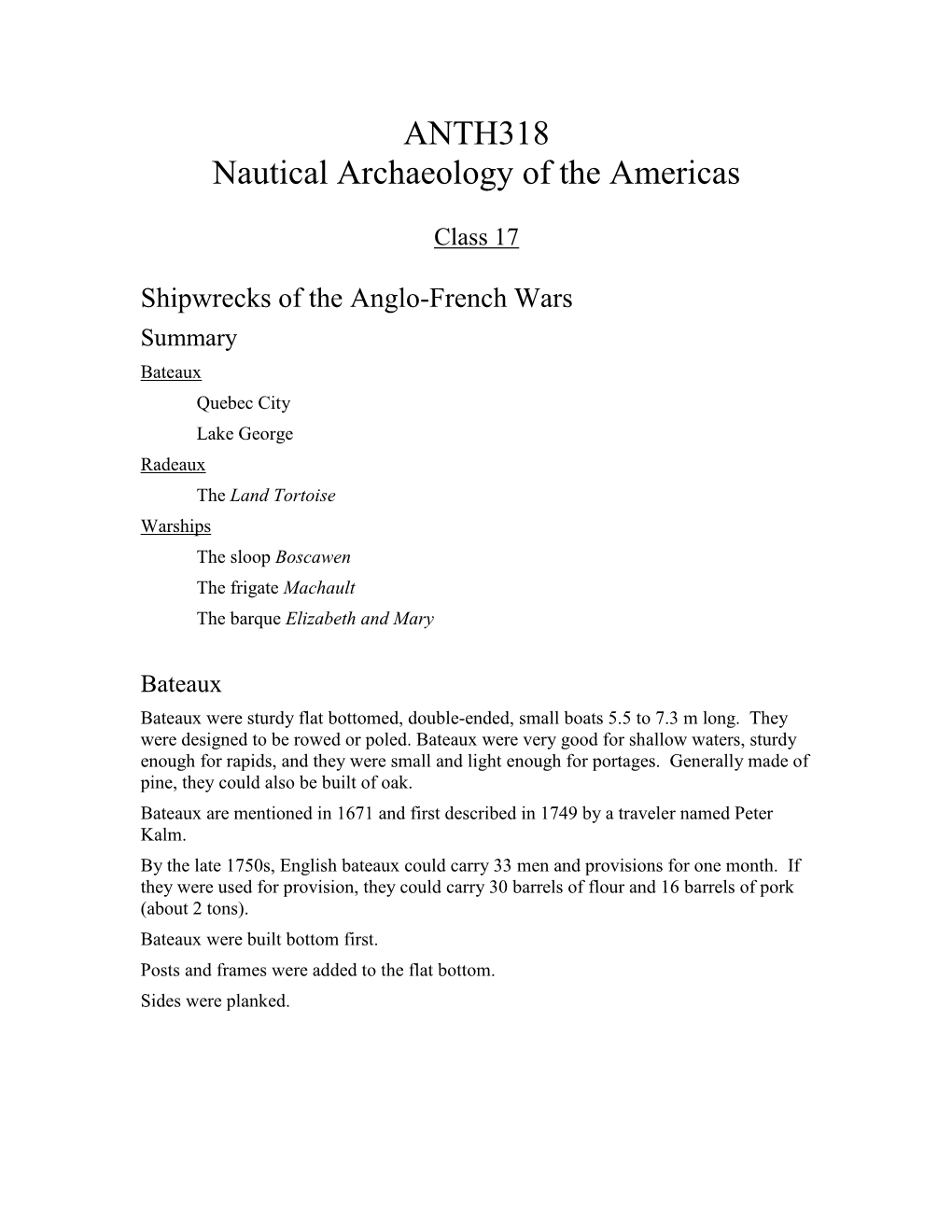 ANTH318 Nautical Archaeology of the Americas